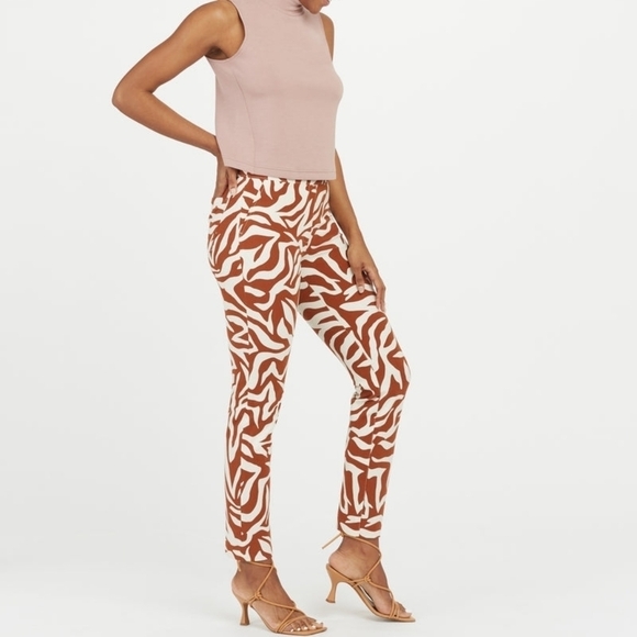 Spanx On-the-Go Printed Ankle Slim Straight Pant clay zebra stripe small WP63 - Picture 4 of 9